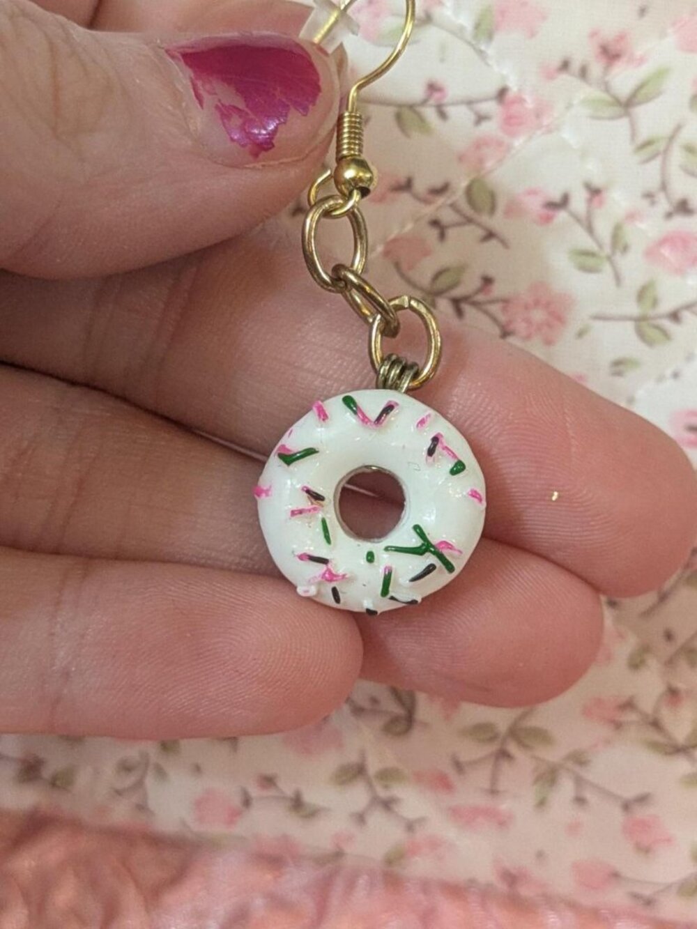 handmade white donuts with sprinkles cute dangle earrings